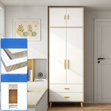 Wood White Large Wardrobe with Shelves and Drawers Image - 9