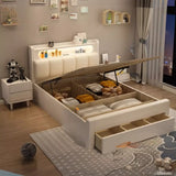 Wood White Queen Storage Bed with Drawers and Shelves Image - 2