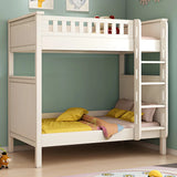 Wood White Storage Bunk Bed with Mattress and Guardrail Image - 11