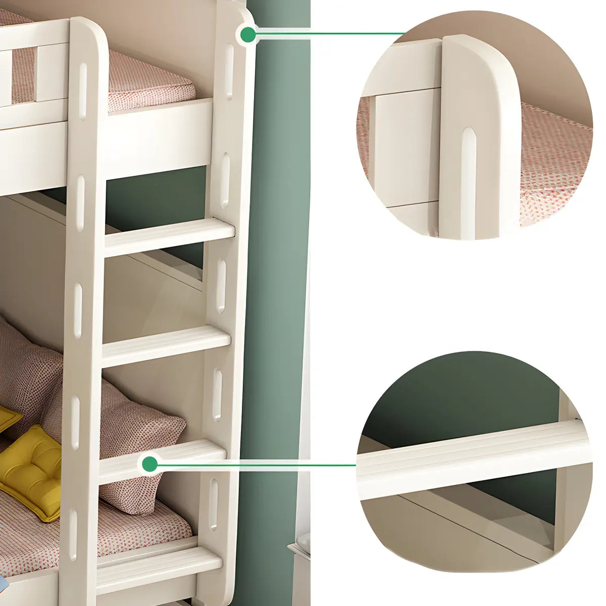 Wood White Storage Bunk Bed with Mattress and Guardrail Image - 13