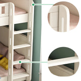 Wood White Storage Bunk Bed with Mattress and Guardrail Image - 13