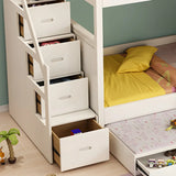 Wood White Storage Bunk Bed with Mattress and Guardrail Image - 15