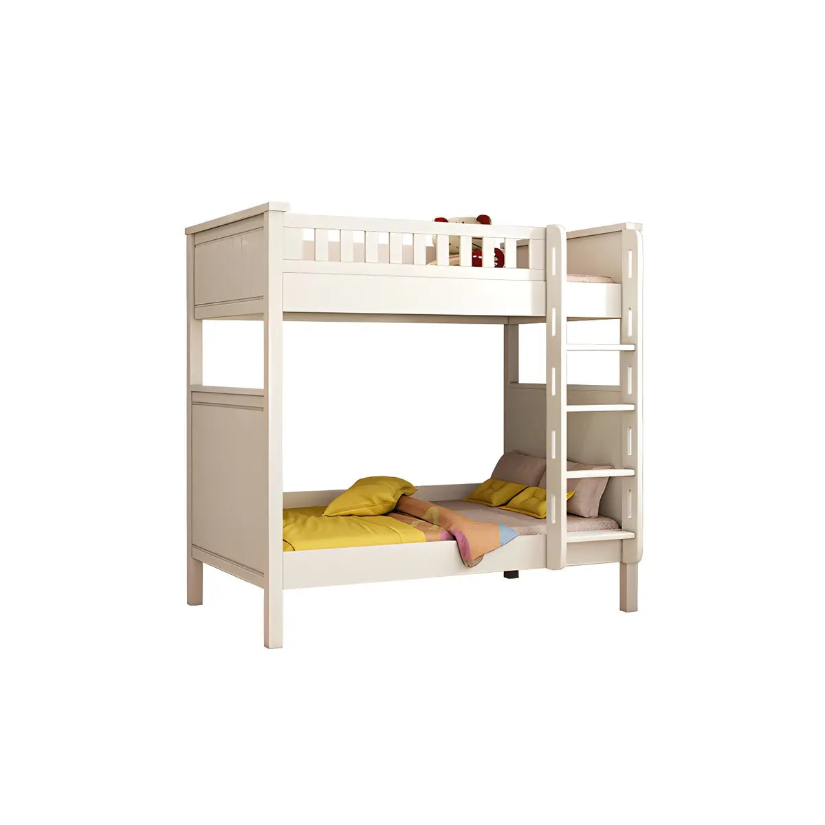 Wood White Storage Bunk Bed with Mattress and Guardrail Image - 16