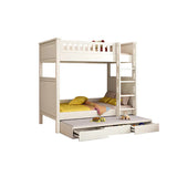 Wood White Storage Bunk Bed with Mattress and Guardrail Image - 17