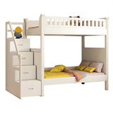 Wood White Storage Bunk Bed with Mattress and Guardrail Image - 19