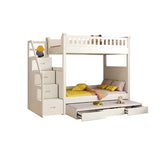 Wood White Storage Bunk Bed with Mattress and Guardrail Image - 21