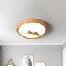 Wooden Bird Pattern Small Round LED Flush Mount Light Image - 1