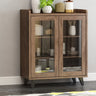 Wooden Brown Glass Doors Freestanding Floor Buffet Image - 4