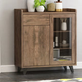 Wooden Brown Glass Doors Freestanding Floor Buffet Image - 6