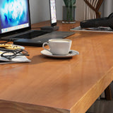 Wooden Brown Pine Butcher Block Sled Computer Desk Image - 7