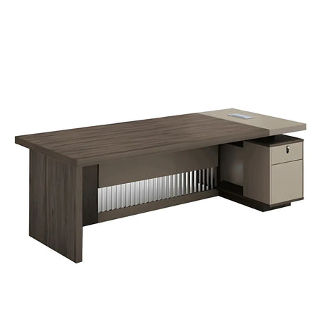 Wooden Cabinet Storage Drawers L-Shape Executive Desk Image - 2