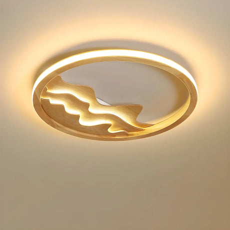 Wooden Circle Mountain LED Flush Mount Ceiling Light Image - 1