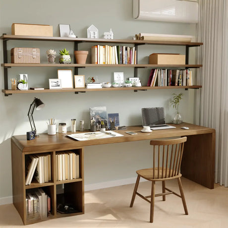 Wooden Exterior Shelving Rectangular Writing Desk Image - 1