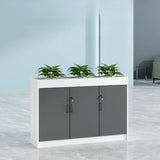 Wooden Grey Modern Office Storage Cabinet with Shelves Image - 11