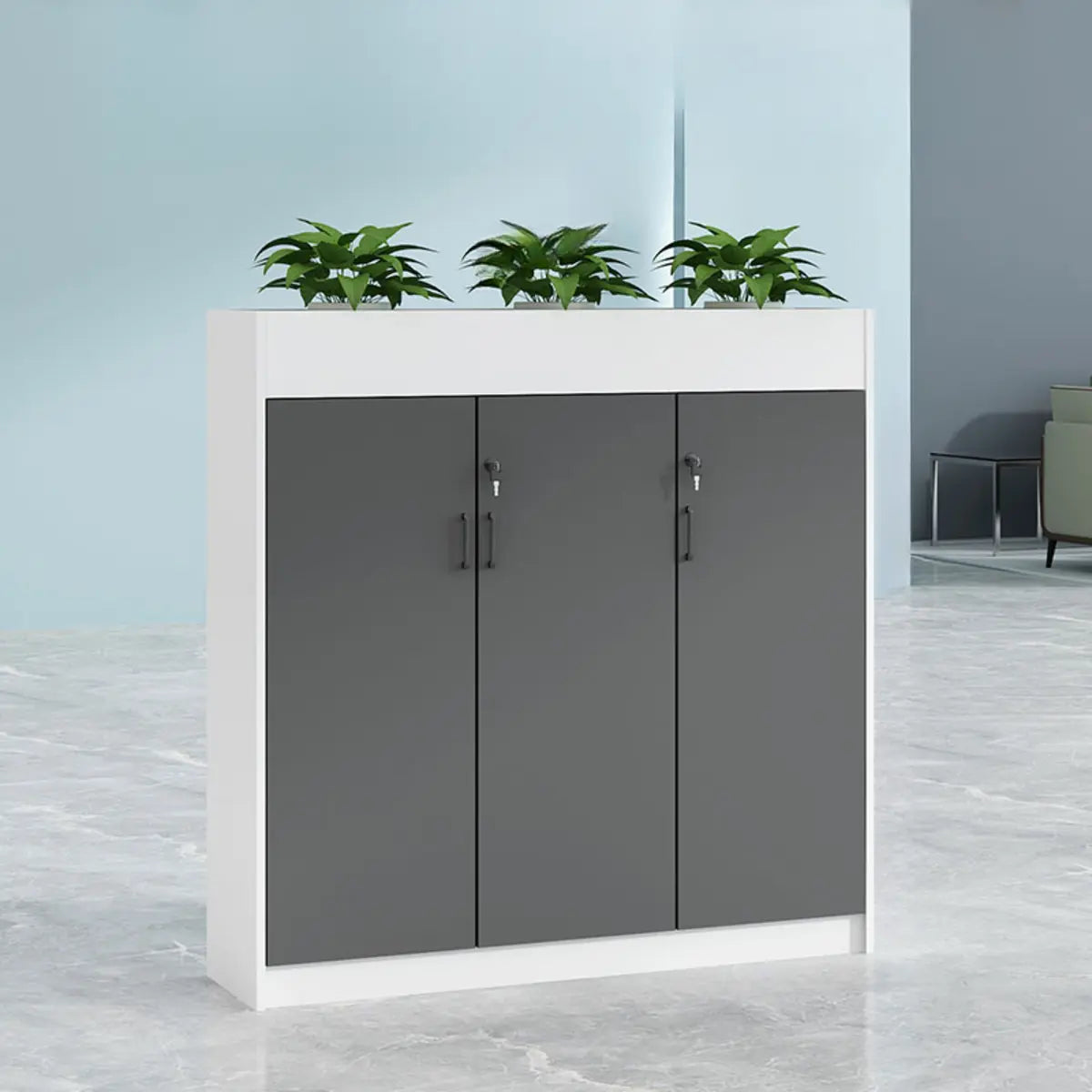 Wooden Grey Modern Office Storage Cabinet with Shelves Image - 13