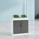 Wooden Grey Modern Office Storage Cabinet with Shelves Image - 2