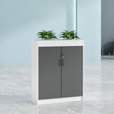 Wooden Grey Modern Office Storage Cabinet with Shelves Image - 3