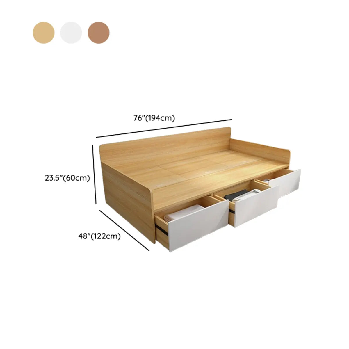 Wooden Headboard Storage Bed with Guardrail and Drawers Image - 10