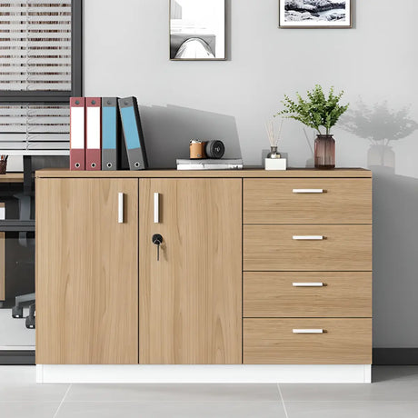 Wooden Horizontal Natural Finish Secure Office Cabinet Image - 1