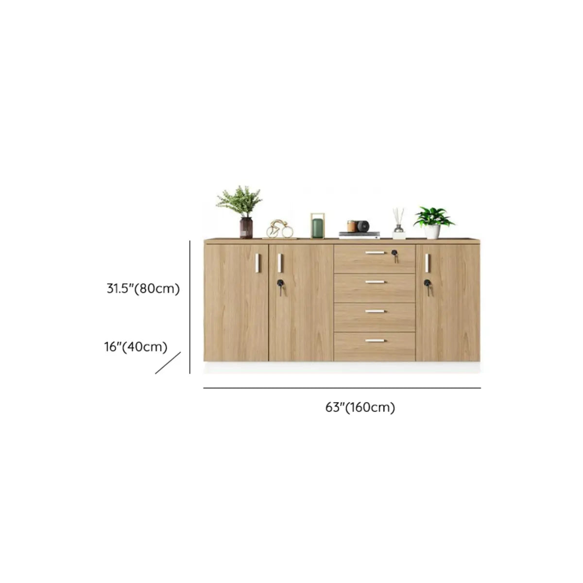 Wooden Horizontal Natural Finish Secure Office Cabinet 