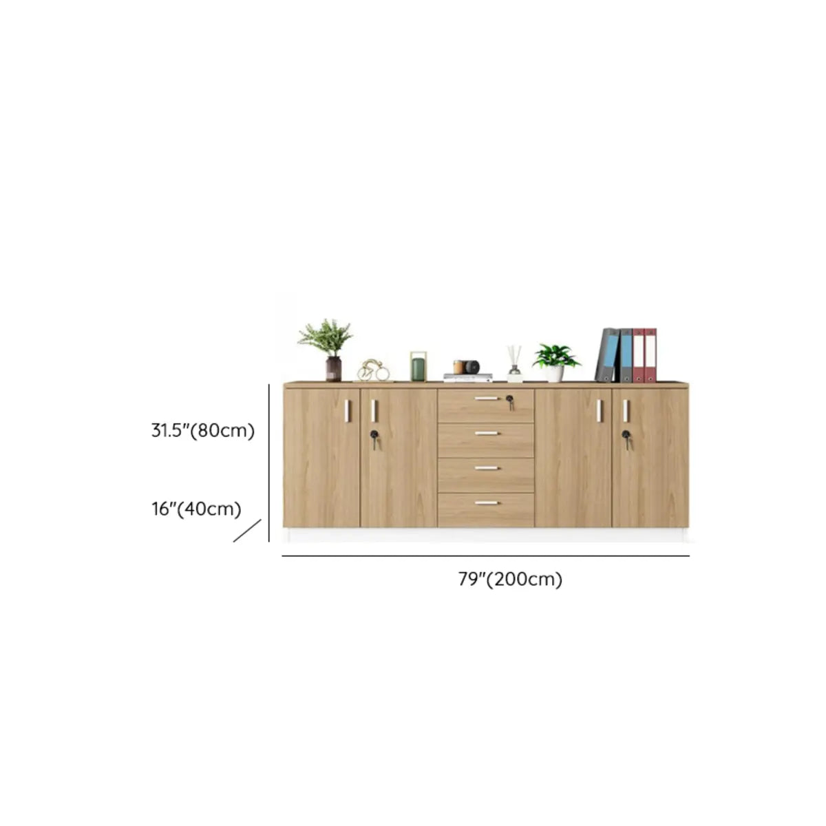 Wooden Horizontal Natural Finish Secure Office Cabinet Image - 13