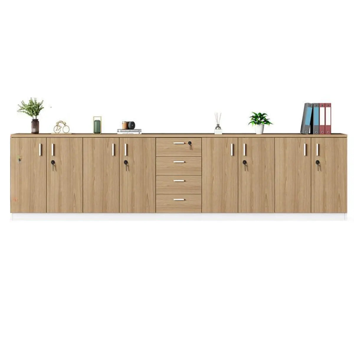 Wooden Horizontal Natural Finish Secure Office Cabinet Image - 4