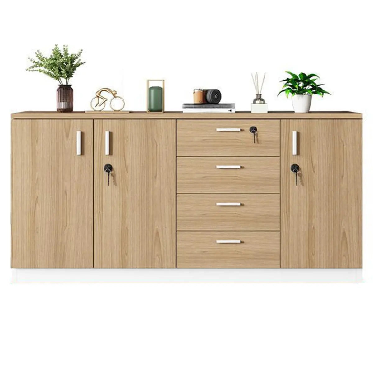 Wooden Horizontal Natural Finish Secure Office Cabinet Image - 5