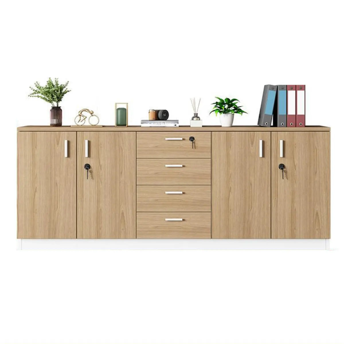 Wooden Horizontal Natural Finish Secure Office Cabinet Image - 6