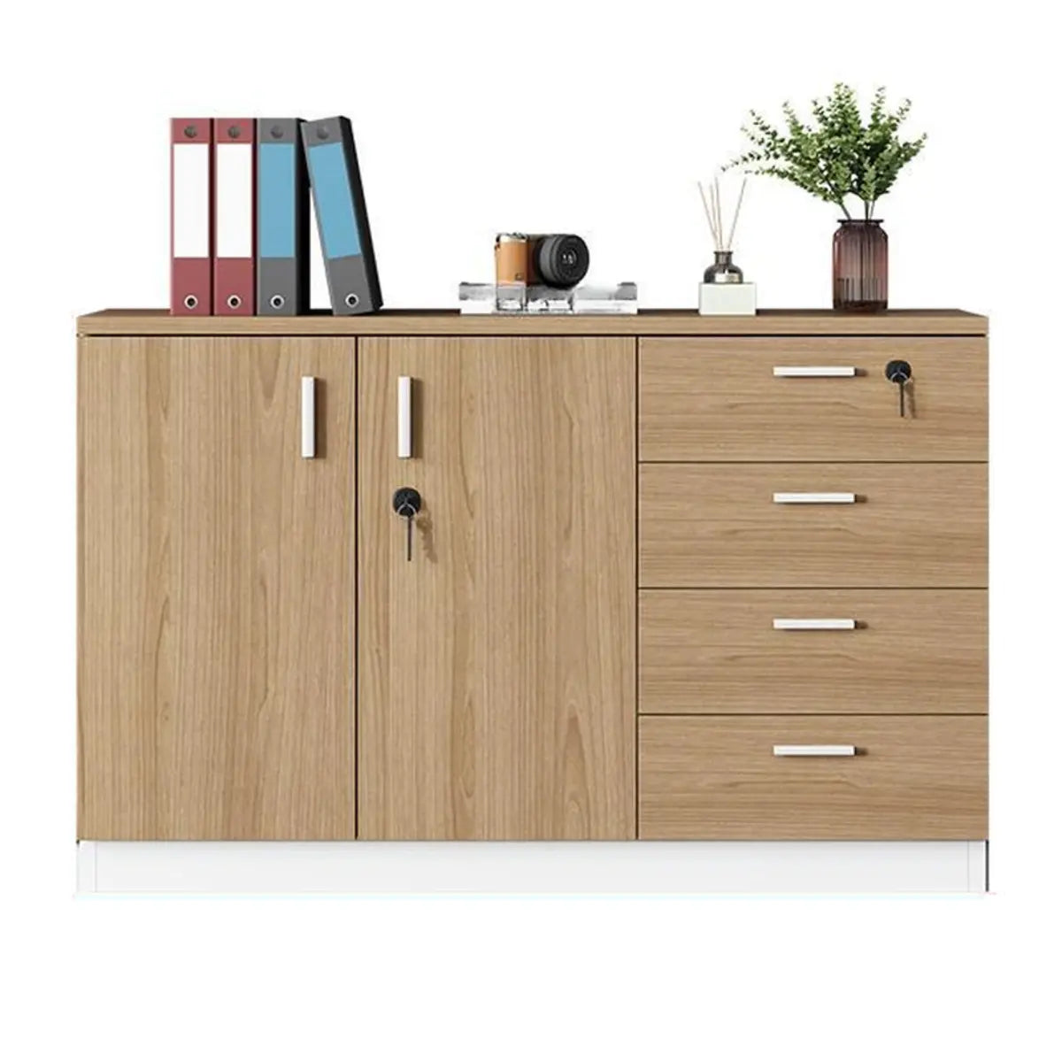 Wooden Horizontal Natural Finish Secure Office Cabinet Image - 7