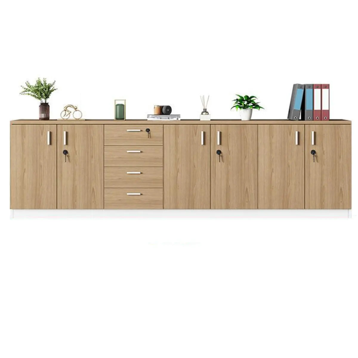 Wooden Horizontal Natural Finish Secure Office Cabinet Image - 8