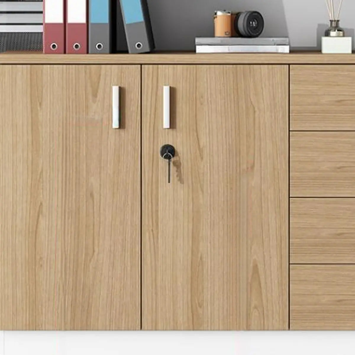 Wooden Horizontal Natural Finish Secure Office Cabinet Image - 9