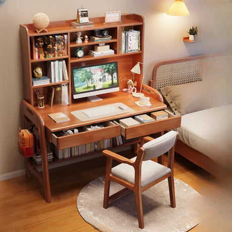 Wooden L-Shaped Bedroom Storage Computer Desk Set with Hutch Image - 1