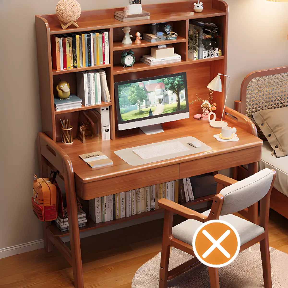 Wooden L-Shaped Bedroom Storage Computer Desk Set with Hutch Image - 6