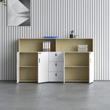 Wooden Lockable Door Natural Office Storage Cabinet Image - 1