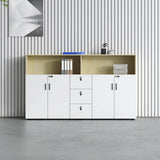 Wooden Lockable Door Natural Office Storage Cabinet Image - 2