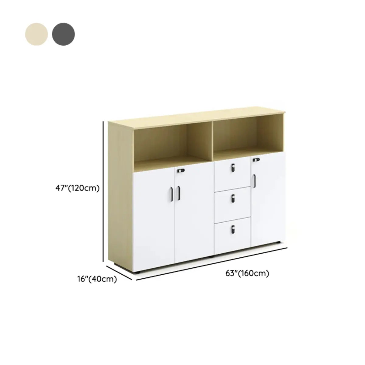 Wooden Lockable Door Natural Office Storage Cabinet Image - 22