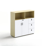 Wooden Lockable Door Natural Office Storage Cabinet Image - 4