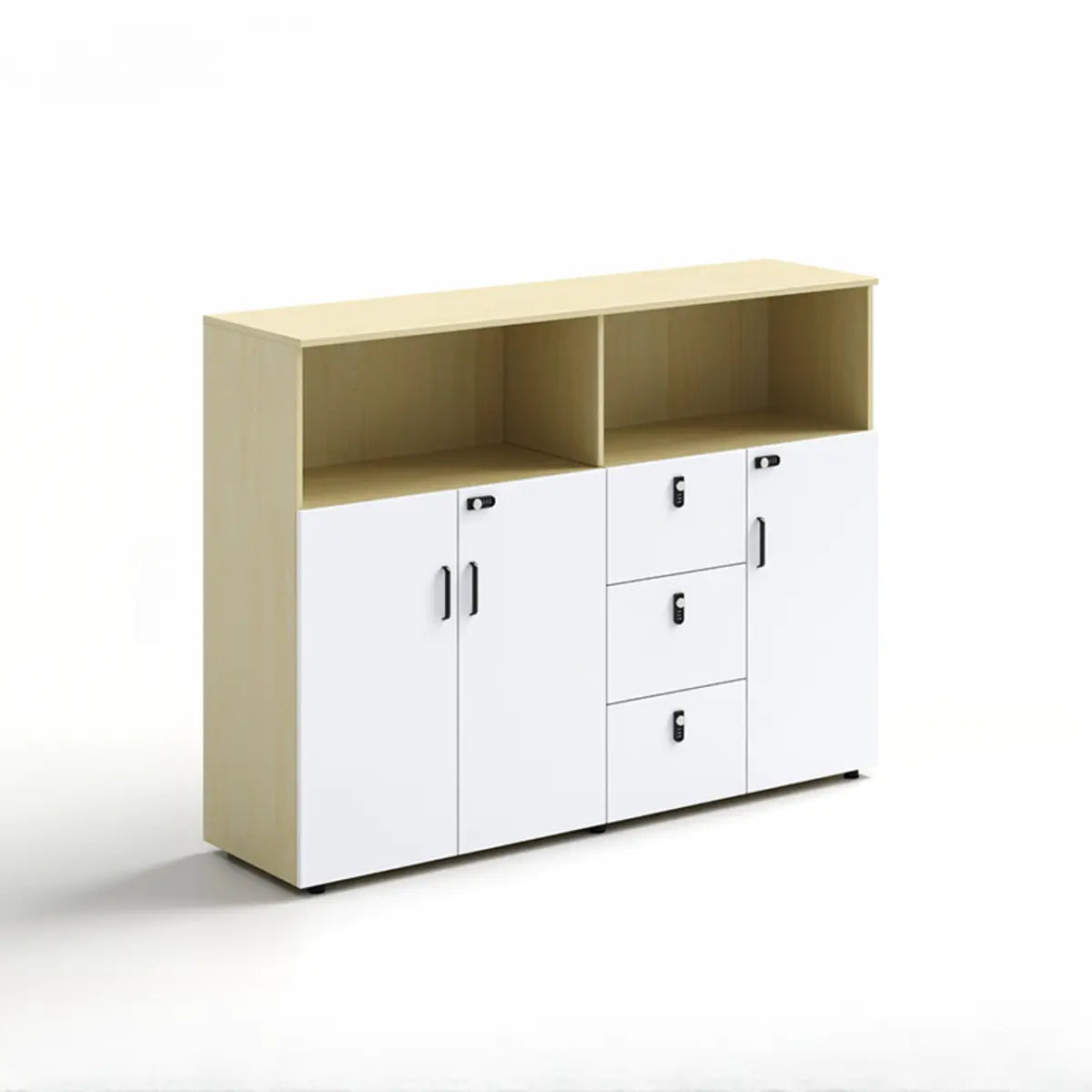 Wooden Lockable Door Natural Office Storage Cabinet Image - 5