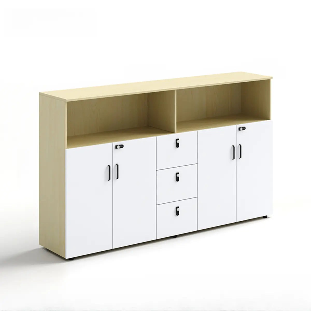 Wooden Lockable Door Natural Office Storage Cabinet Image - 7