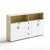 Wooden Lockable Door Natural Office Storage Cabinet Image - 7