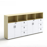 Wooden Lockable Door Natural Office Storage Cabinet Image - 9