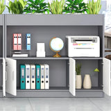 Wooden Lockable Gray Office Storage Cabinet with Key Image - 11