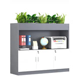 Wooden Lockable Gray Office Storage Cabinet with Key Image - 3