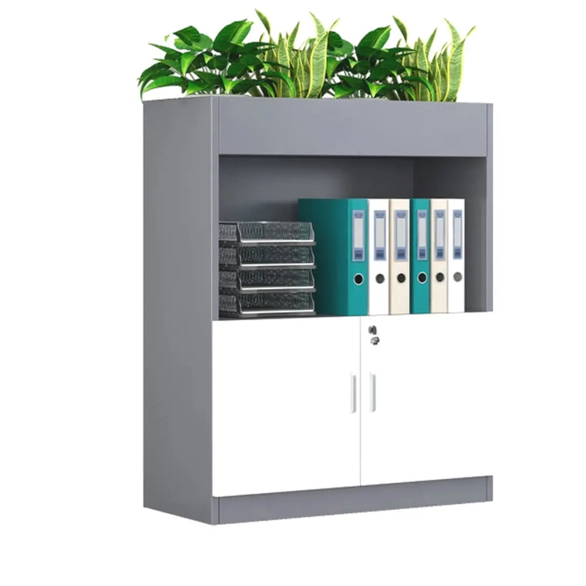 Wooden Lockable Gray Office Storage Cabinet with Key Image - 5