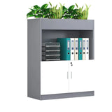 Wooden Lockable Gray Office Storage Cabinet with Key Image - 5