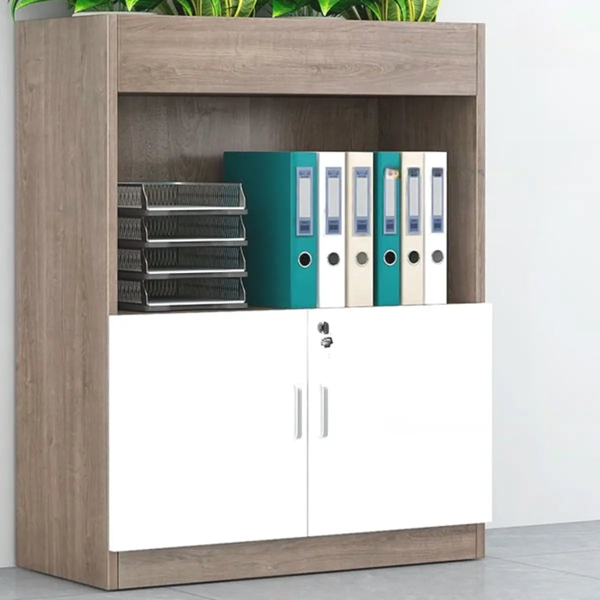 Wooden Lockable Gray Office Storage Cabinet with Key Image - 7