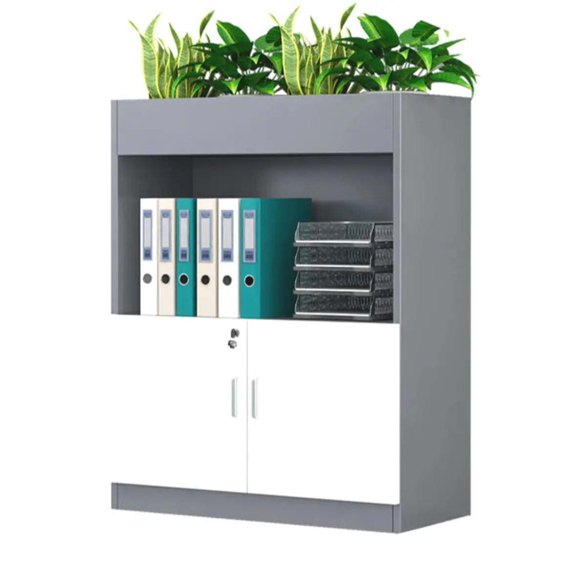 Wooden Lockable Gray Office Storage Cabinet with Key Image - 8