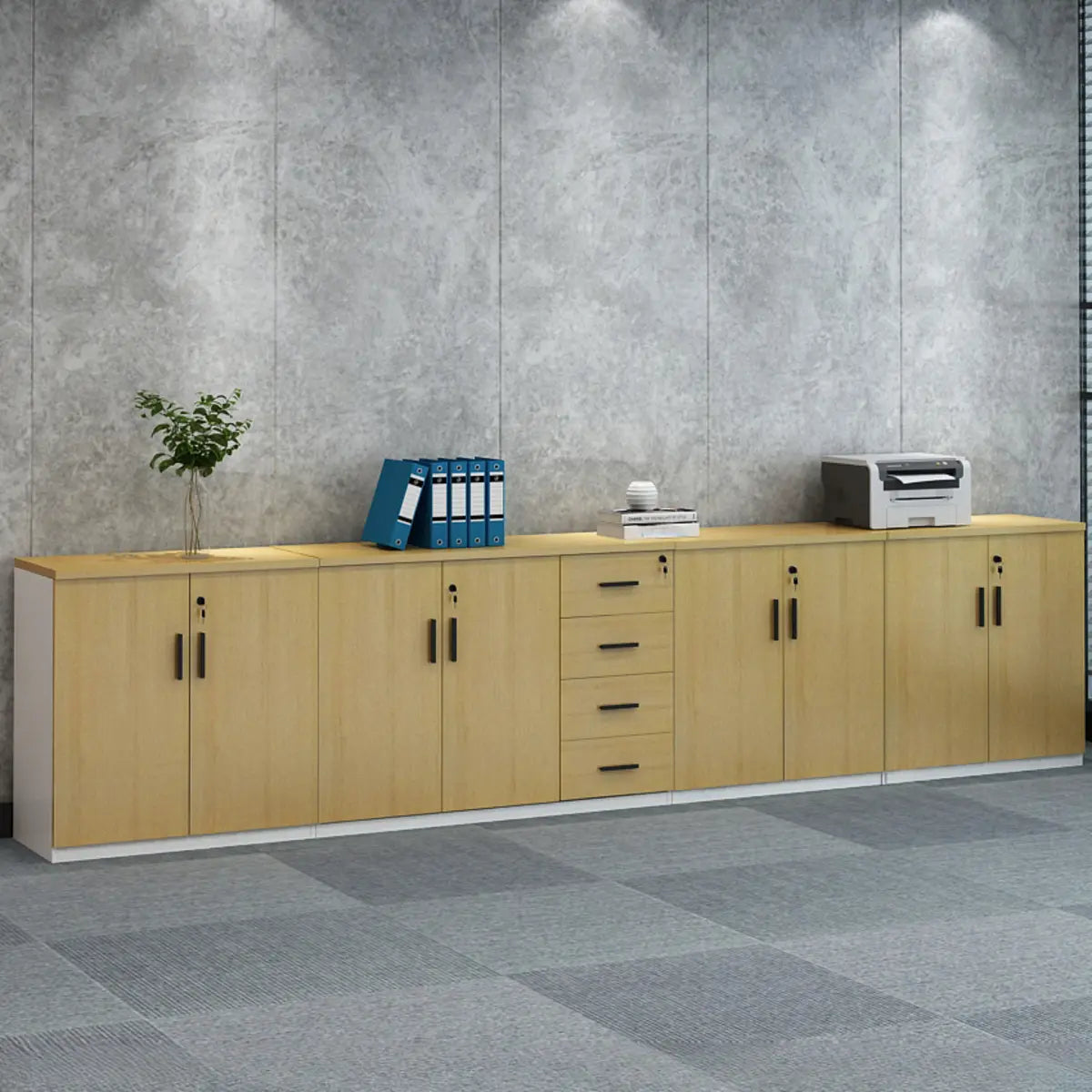 Wooden Lockable Horizontal Natural Office Storage Cabinet Image - 12