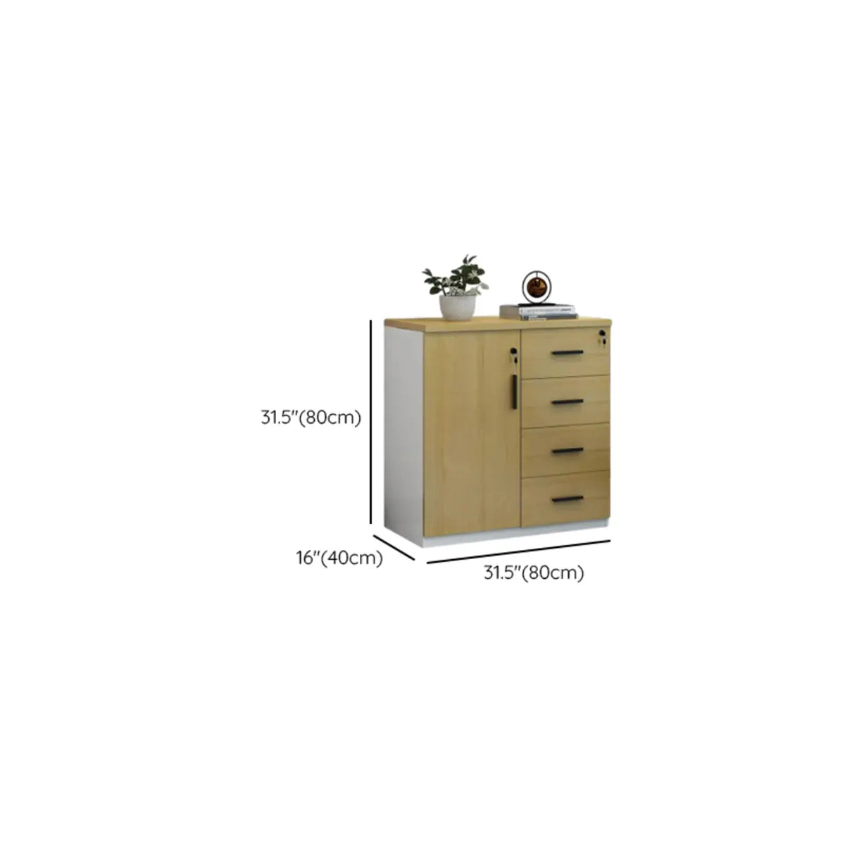 Wooden Lockable Horizontal Natural Office Storage Cabinet 