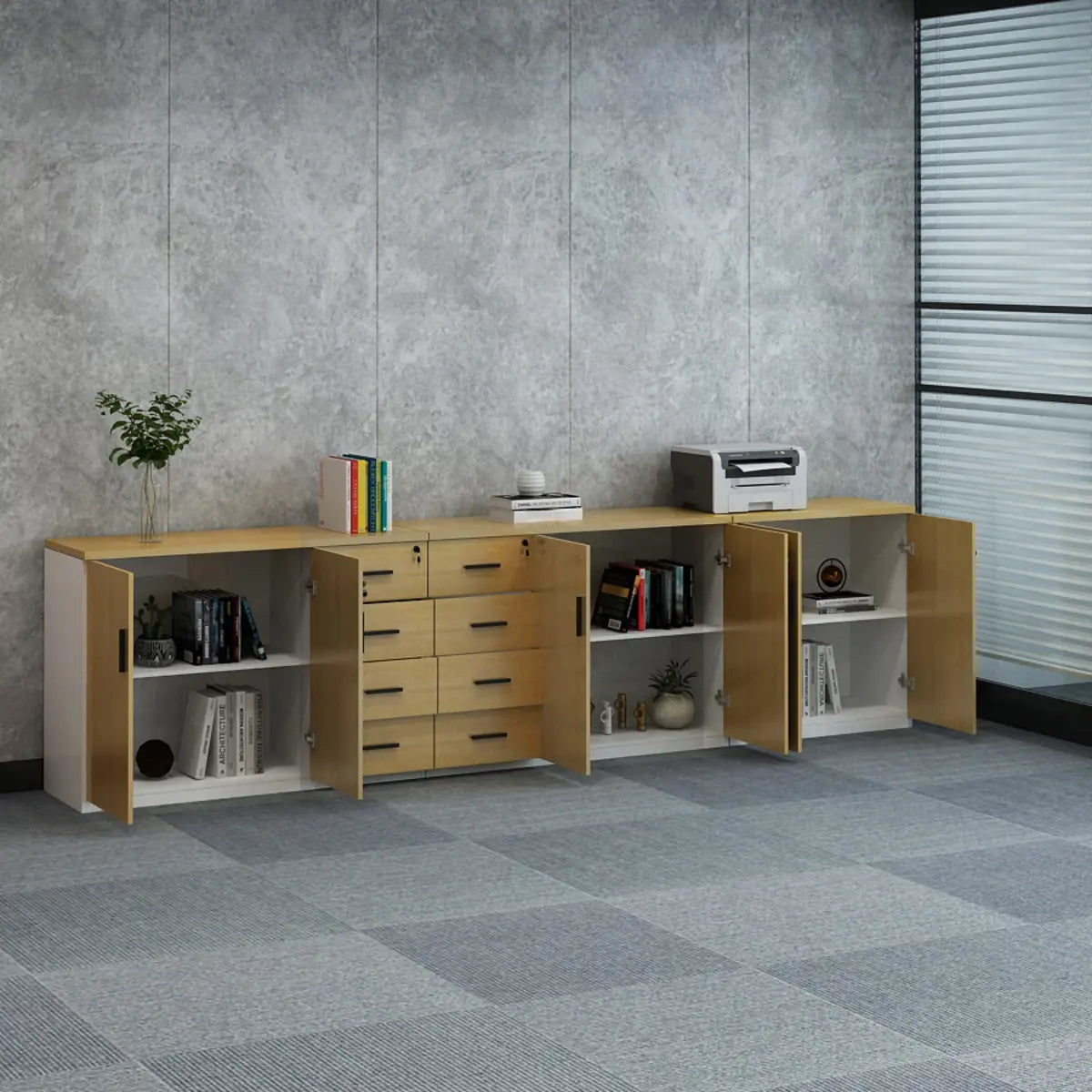 Wooden Lockable Horizontal Natural Office Storage Cabinet Image - 4